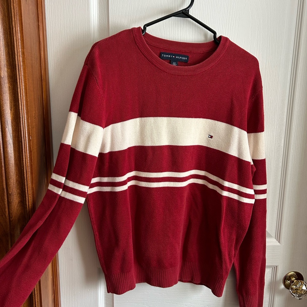 Tommy Hilfiger Women's Striped Red and Cream Sweater - Picture 1 of 3
